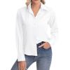 image:imagesiliteelon Womens ClassicFit Dress Shirts Long Sleeve Button Down WrinkleFree Stretch Solid Casual Work Office Blouse TopWhite