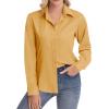 image:imagesiliteelon Womens ClassicFit Dress Shirts Long Sleeve Button Down WrinkleFree Stretch Solid Casual Work Office Blouse TopYellow