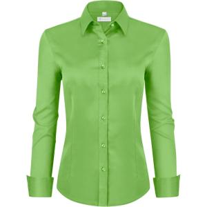 image:imagesiliteelon Womens ClassicFit Dress Shirts Long Sleeve Button Down WrinkleFree Stretch Solid Casual Work Office Blouse TopBaby Green