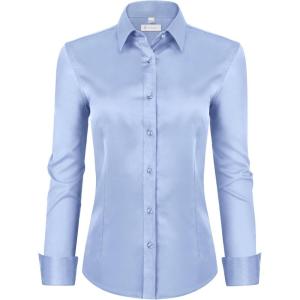 image:imagesiliteelon Womens ClassicFit Dress Shirts Long Sleeve Button Down WrinkleFree Stretch Solid Casual Work Office Blouse TopBlue