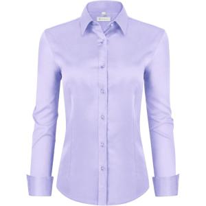 image:imagesiliteelon Womens ClassicFit Dress Shirts Long Sleeve Button Down WrinkleFree Stretch Solid Casual Work Office Blouse TopLight Purple