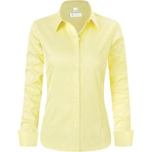 image:imagesiliteelon Womens ClassicFit Dress Shirts Long Sleeve Button Down WrinkleFree Stretch Solid Casual Work Office Blouse TopLight Yellow