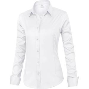 image:imagesiliteelon Womens ClassicFit Dress Shirts Long Sleeve Button Down WrinkleFree Stretch Solid Casual Work Office Blouse TopWhite