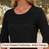 image:imageBlingfit Womens Tops 34 Length Sleeve Dressy Casual Shirts Bell Sleeve Front Pleated Fasion Trendy Summer Blouses 2026Ablack