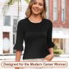 image:imageBlingfit Womens Tops 34 Length Sleeve Dressy Casual Shirts Bell Sleeve Front Pleated Fasion Trendy Summer Blouses 2026Ablack