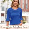 image:imageBlingfit Womens Tops 34 Length Sleeve Dressy Casual Shirts Bell Sleeve Front Pleated Fasion Trendy Summer Blouses 2026Ablue