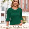 image:imageBlingfit Womens Tops 34 Length Sleeve Dressy Casual Shirts Bell Sleeve Front Pleated Fasion Trendy Summer Blouses 2026Adark Green
