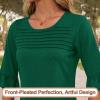 image:imageBlingfit Womens Tops 34 Length Sleeve Dressy Casual Shirts Bell Sleeve Front Pleated Fasion Trendy Summer Blouses 2026Adark Green