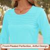 image:imageBlingfit Womens Tops 34 Length Sleeve Dressy Casual Shirts Bell Sleeve Front Pleated Fasion Trendy Summer Blouses 2026Alake Green