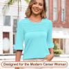 image:imageBlingfit Womens Tops 34 Length Sleeve Dressy Casual Shirts Bell Sleeve Front Pleated Fasion Trendy Summer Blouses 2026Alake Green