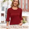 image:imageBlingfit Womens Tops 34 Length Sleeve Dressy Casual Shirts Bell Sleeve Front Pleated Fasion Trendy Summer Blouses 2026Awine Red