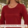 image:imageBlingfit Womens Tops 34 Length Sleeve Dressy Casual Shirts Bell Sleeve Front Pleated Fasion Trendy Summer Blouses 2026Awine Red