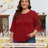 image:imageBlingfit Womens Tops 34 Length Sleeve Dressy Casual Shirts Bell Sleeve Front Pleated Fasion Trendy Summer Blouses 2026Awine Red