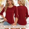 image:imageBlingfit Womens Tops 34 Length Sleeve Dressy Casual Shirts Bell Sleeve Front Pleated Fasion Trendy Summer Blouses 2026Awine Red