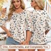 image:imageBlingfit Womens Tops 34 Length Sleeve Dressy Casual Shirts Bell Sleeve Front Pleated Fasion Trendy Summer Blouses 2026Bapricot Leopard Print