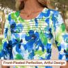 image:imageBlingfit Womens Tops 34 Length Sleeve Dressy Casual Shirts Bell Sleeve Front Pleated Fasion Trendy Summer Blouses 2026Bbfgl