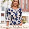 image:imageBlingfit Womens Tops 34 Length Sleeve Dressy Casual Shirts Bell Sleeve Front Pleated Fasion Trendy Summer Blouses 2026Bbig Blue Flower