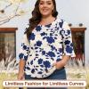 image:imageBlingfit Womens Tops 34 Length Sleeve Dressy Casual Shirts Bell Sleeve Front Pleated Fasion Trendy Summer Blouses 2026Bbig Blue Flower