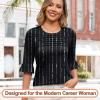 image:imageBlingfit Womens Tops 34 Length Sleeve Dressy Casual Shirts Bell Sleeve Front Pleated Fasion Trendy Summer Blouses 2026Bblack Background With White Stripes
