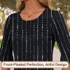 image:imageBlingfit Womens Tops 34 Length Sleeve Dressy Casual Shirts Bell Sleeve Front Pleated Fasion Trendy Summer Blouses 2026Bblack Background With White Stripes