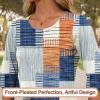 image:imageBlingfit Womens Tops 34 Length Sleeve Dressy Casual Shirts Bell Sleeve Front Pleated Fasion Trendy Summer Blouses 2026Bblanket Stitching