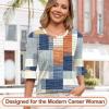 image:imageBlingfit Womens Tops 34 Length Sleeve Dressy Casual Shirts Bell Sleeve Front Pleated Fasion Trendy Summer Blouses 2026Bblanket Stitching
