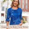 image:imageBlingfit Womens Tops 34 Length Sleeve Dressy Casual Shirts Bell Sleeve Front Pleated Fasion Trendy Summer Blouses 2026Bblue Background Printing