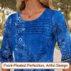 image:imageBlingfit Womens Tops 34 Length Sleeve Dressy Casual Shirts Bell Sleeve Front Pleated Fasion Trendy Summer Blouses 2026Bblue Background Printing