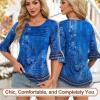image:imageBlingfit Womens Tops 34 Length Sleeve Dressy Casual Shirts Bell Sleeve Front Pleated Fasion Trendy Summer Blouses 2026Bblue Background Printing