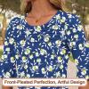 image:imageBlingfit Womens Tops 34 Length Sleeve Dressy Casual Shirts Bell Sleeve Front Pleated Fasion Trendy Summer Blouses 2026Bblue Background With Yellow Flowers