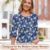 image:imageBlingfit Womens Tops 34 Length Sleeve Dressy Casual Shirts Bell Sleeve Front Pleated Fasion Trendy Summer Blouses 2026Bblue Background With Yellow Flowers