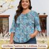 image:imageBlingfit Womens Tops 34 Length Sleeve Dressy Casual Shirts Bell Sleeve Front Pleated Fasion Trendy Summer Blouses 2026Bblue Cashew Flower