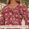 image:imageBlingfit Womens Tops 34 Length Sleeve Dressy Casual Shirts Bell Sleeve Front Pleated Fasion Trendy Summer Blouses 2026Bburgundy Print