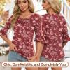 image:imageBlingfit Womens Tops 34 Length Sleeve Dressy Casual Shirts Bell Sleeve Front Pleated Fasion Trendy Summer Blouses 2026Bburgundy Print
