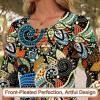 image:imageBlingfit Womens Tops 34 Length Sleeve Dressy Casual Shirts Bell Sleeve Front Pleated Fasion Trendy Summer Blouses 2026Bcashew Nuts on Black Background
