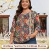 image:imageBlingfit Womens Tops 34 Length Sleeve Dressy Casual Shirts Bell Sleeve Front Pleated Fasion Trendy Summer Blouses 2026Bcolorful Printing