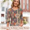 image:imageBlingfit Womens Tops 34 Length Sleeve Dressy Casual Shirts Bell Sleeve Front Pleated Fasion Trendy Summer Blouses 2026Bcolorful Printing