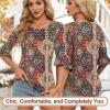 image:imageBlingfit Womens Tops 34 Length Sleeve Dressy Casual Shirts Bell Sleeve Front Pleated Fasion Trendy Summer Blouses 2026Bcolorful Printing