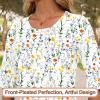 image:imageBlingfit Womens Tops 34 Length Sleeve Dressy Casual Shirts Bell Sleeve Front Pleated Fasion Trendy Summer Blouses 2026Bcolorful Yellow Flowers