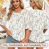 image:imageBlingfit Womens Tops 34 Length Sleeve Dressy Casual Shirts Bell Sleeve Front Pleated Fasion Trendy Summer Blouses 2026Bcolorful Yellow Flowers