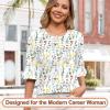 image:imageBlingfit Womens Tops 34 Length Sleeve Dressy Casual Shirts Bell Sleeve Front Pleated Fasion Trendy Summer Blouses 2026Bcolorful Yellow Flowers