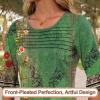 image:imageBlingfit Womens Tops 34 Length Sleeve Dressy Casual Shirts Bell Sleeve Front Pleated Fasion Trendy Summer Blouses 2026Bglf