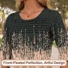 image:imageBlingfit Womens Tops 34 Length Sleeve Dressy Casual Shirts Bell Sleeve Front Pleated Fasion Trendy Summer Blouses 2026Bgray and Orange Wave