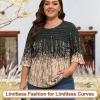 image:imageBlingfit Womens Tops 34 Length Sleeve Dressy Casual Shirts Bell Sleeve Front Pleated Fasion Trendy Summer Blouses 2026Bgray and Orange Wave