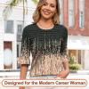 image:imageBlingfit Womens Tops 34 Length Sleeve Dressy Casual Shirts Bell Sleeve Front Pleated Fasion Trendy Summer Blouses 2026Bgray and Orange Wave