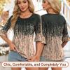 image:imageBlingfit Womens Tops 34 Length Sleeve Dressy Casual Shirts Bell Sleeve Front Pleated Fasion Trendy Summer Blouses 2026Bgray and Orange Wave