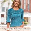 image:imageBlingfit Womens Tops 34 Length Sleeve Dressy Casual Shirts Bell Sleeve Front Pleated Fasion Trendy Summer Blouses 2026Bgreen Catkins