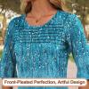 image:imageBlingfit Womens Tops 34 Length Sleeve Dressy Casual Shirts Bell Sleeve Front Pleated Fasion Trendy Summer Blouses 2026Bgreen Catkins