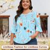 image:imageBlingfit Womens Tops 34 Length Sleeve Dressy Casual Shirts Bell Sleeve Front Pleated Fasion Trendy Summer Blouses 2026Blake Green and Red Flowers