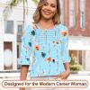 image:imageBlingfit Womens Tops 34 Length Sleeve Dressy Casual Shirts Bell Sleeve Front Pleated Fasion Trendy Summer Blouses 2026Blake Green and Red Flowers